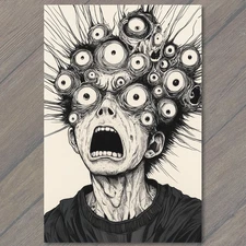 Art Print Screaming Man Eyes Exploding Horror Black White Surreal Mutation Shock