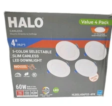 HALO HLBSL 4 in. Can Less Integrated LED, 725 Lumens, 5CCT, White (4-Pack)