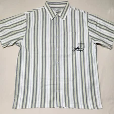 Guy Harvey Aftco Bluewater Shirt Men 2XL Striped Green/Wht Button Up Casual Tee