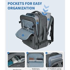 WANDF Black Laptop Backpack  Personal Item Bag 18 x 14 x 8 NEW Travel