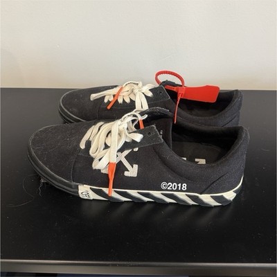 Off-White Vulc Low Black White Orange Low Top Lace Up Athletic Sneakers Men's
