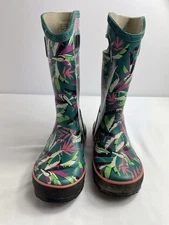 BOGS Youth Girls Size 1 Rainbow Palm Print Waterproof Pull On Tall Rain Boots