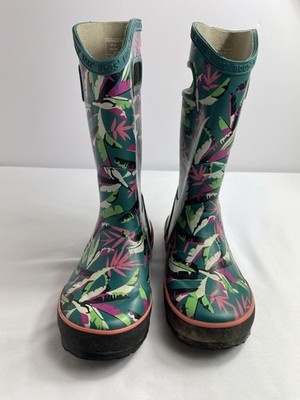 BOGS Youth Girls Size Rainbow Palm Print Waterproof Pull On Tall Rain  Boots