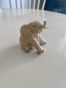 Vintage Ceramica de Cuernavaca Elephant w/ Tusks Figurine Figure Mexico Baby