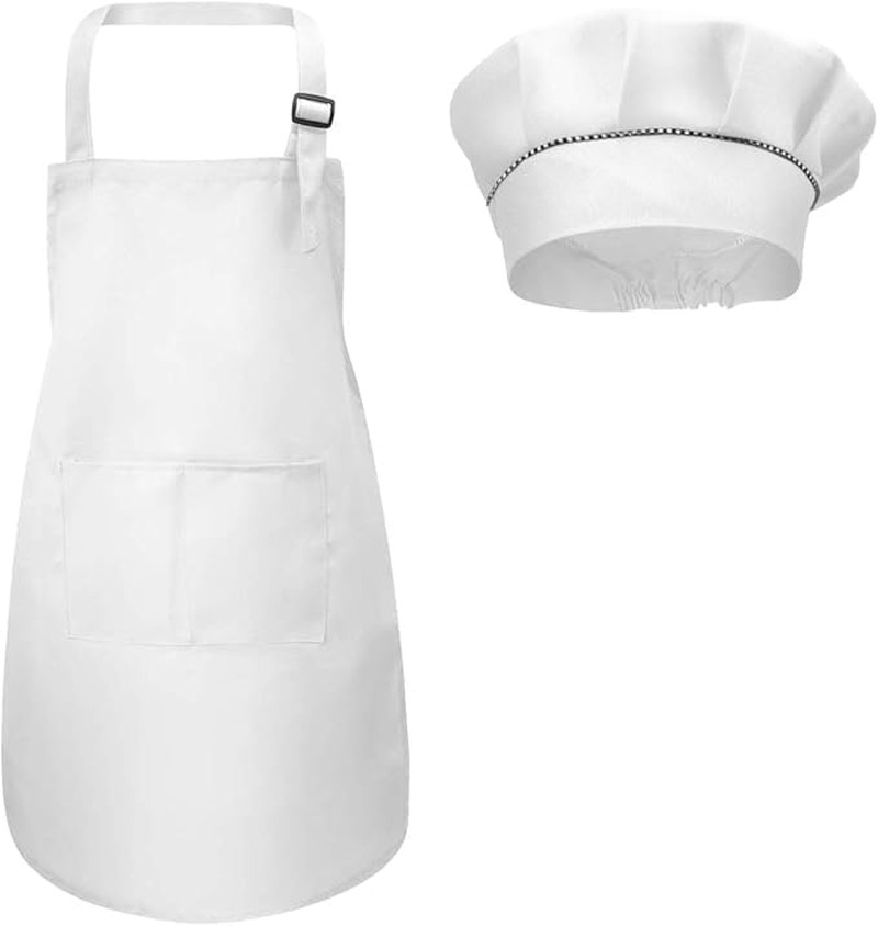 Kids Apron and Chef Hat Set Adjustable Children Cooking Baking Painting Pockets