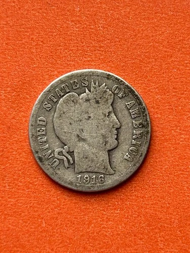 1916-S UNITED STATES BARBER DIME SILVER COIN 10C