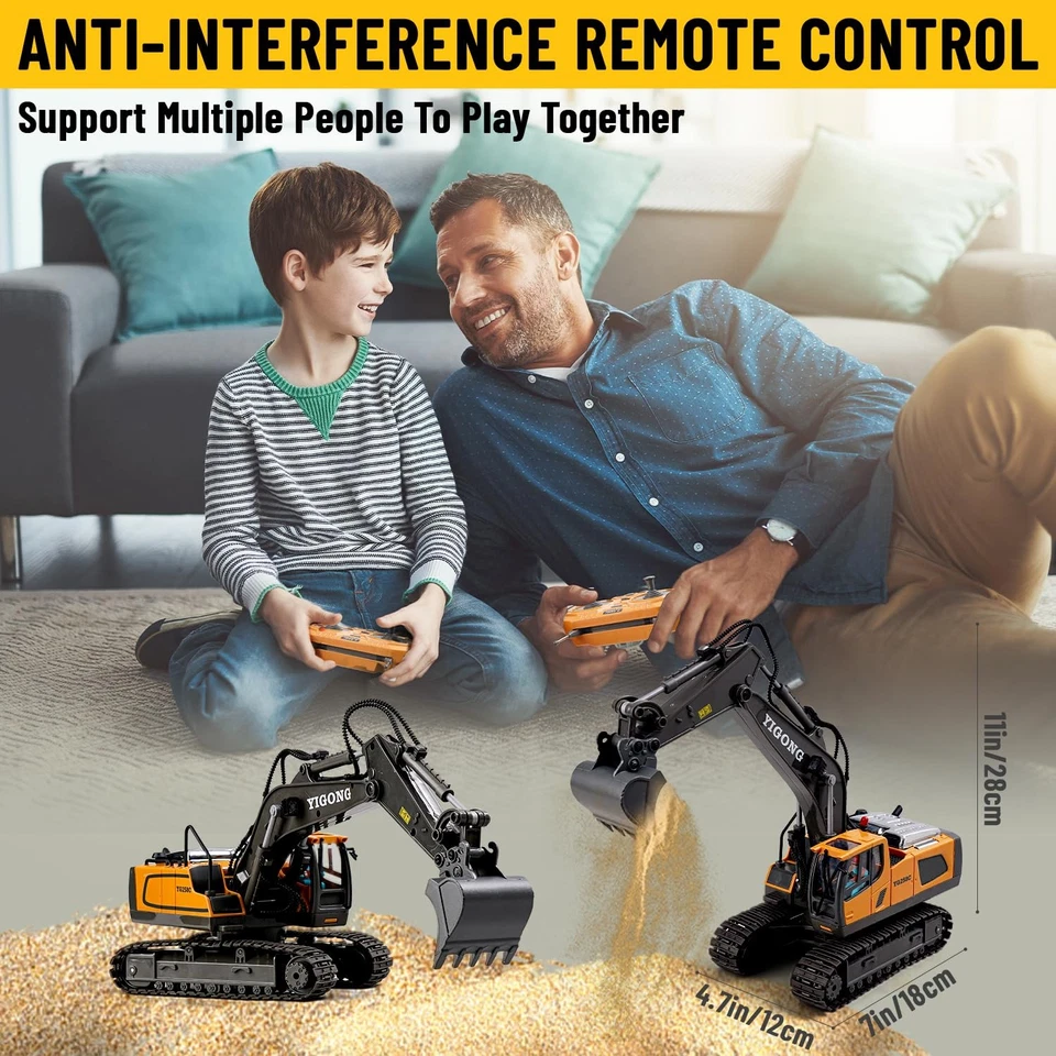 Ferngesteuerter Bagger Spielzeug RC Bagger mit Metall Schaufel Lichtern & Sound - Bild 3 von 4