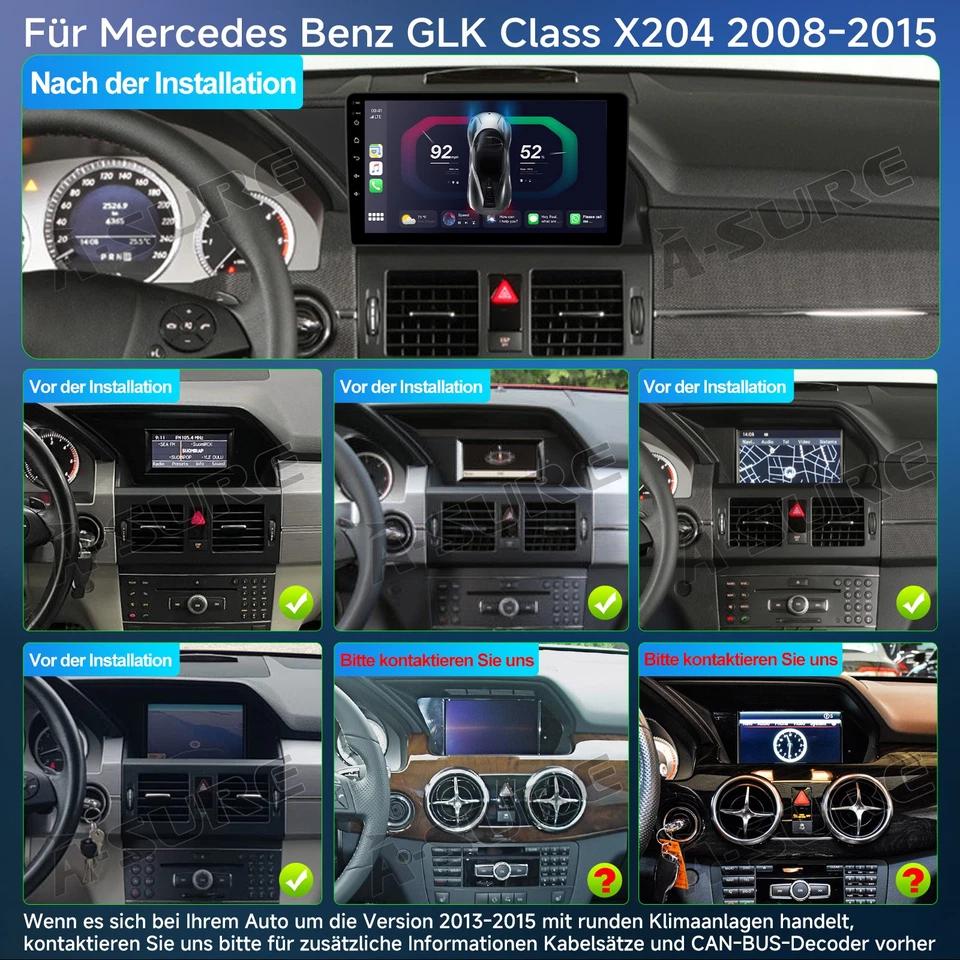 9"64GB Android 14 Autoradio Navi GPS Carplay Für Mercedes-Benz GLK-Klasse X204 - Bild 4 von 4