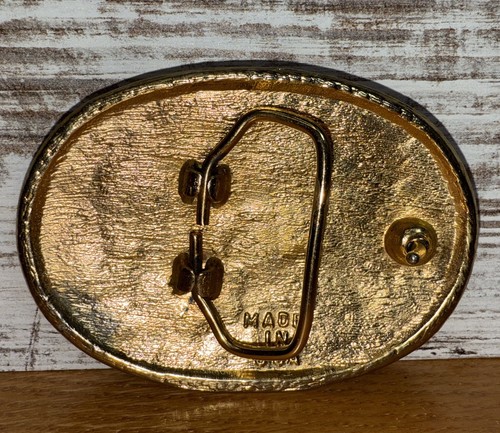 Hebilla de cinturón de trébol pepita de metal tono dorado años 80 90 vintage hecho en EE. UU. - Imagen 2 de 5