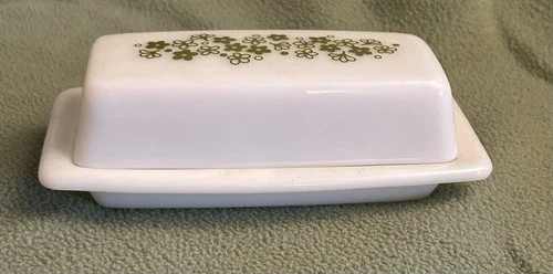 Vintage Pyrex Covered Butter Dish In The Popular Spring Blossom Green Pattern