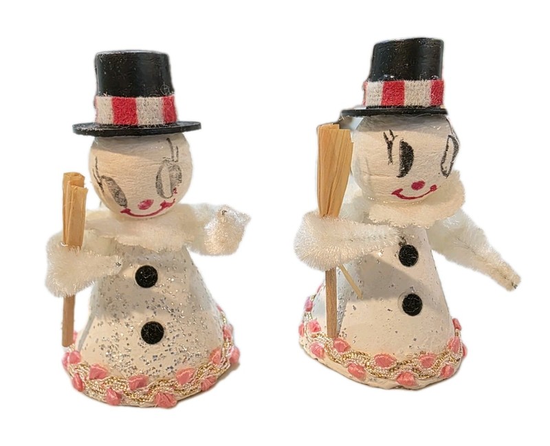 2 Vintage 2.5 Putz Mica SNOWMAN  Ornaments