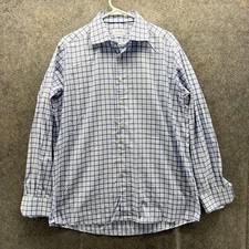 Eton Dress Shirt Mens 17 XL Blue Check Contemporary Fit Long Sleeve Button Front