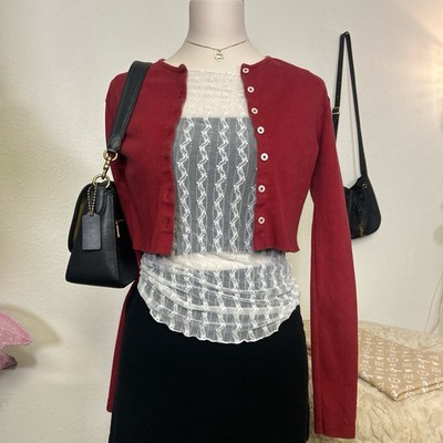 Red Brandy Melville Cropped Cardigan Sweater Fitted Button Front Top