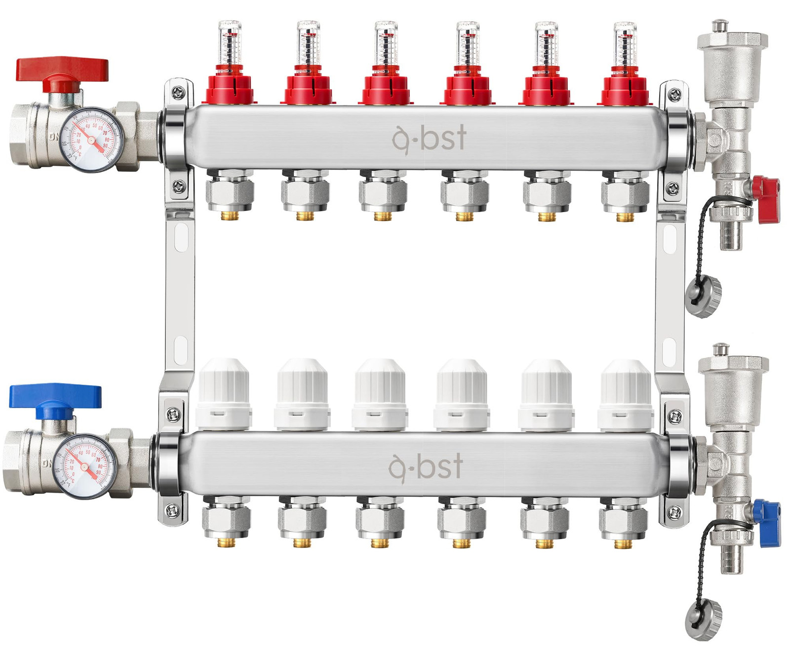 ABST PEX Manifold,6-Branch Stainless Steel Floor Heat Manifold Kit with 1/2
