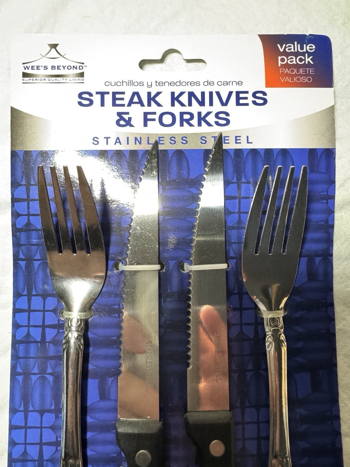 STEAK KNIVES & FORKS, SET OF 4 PCS., NEW STAINLESS STEEL , WHOLESALE AVAILABLE.
