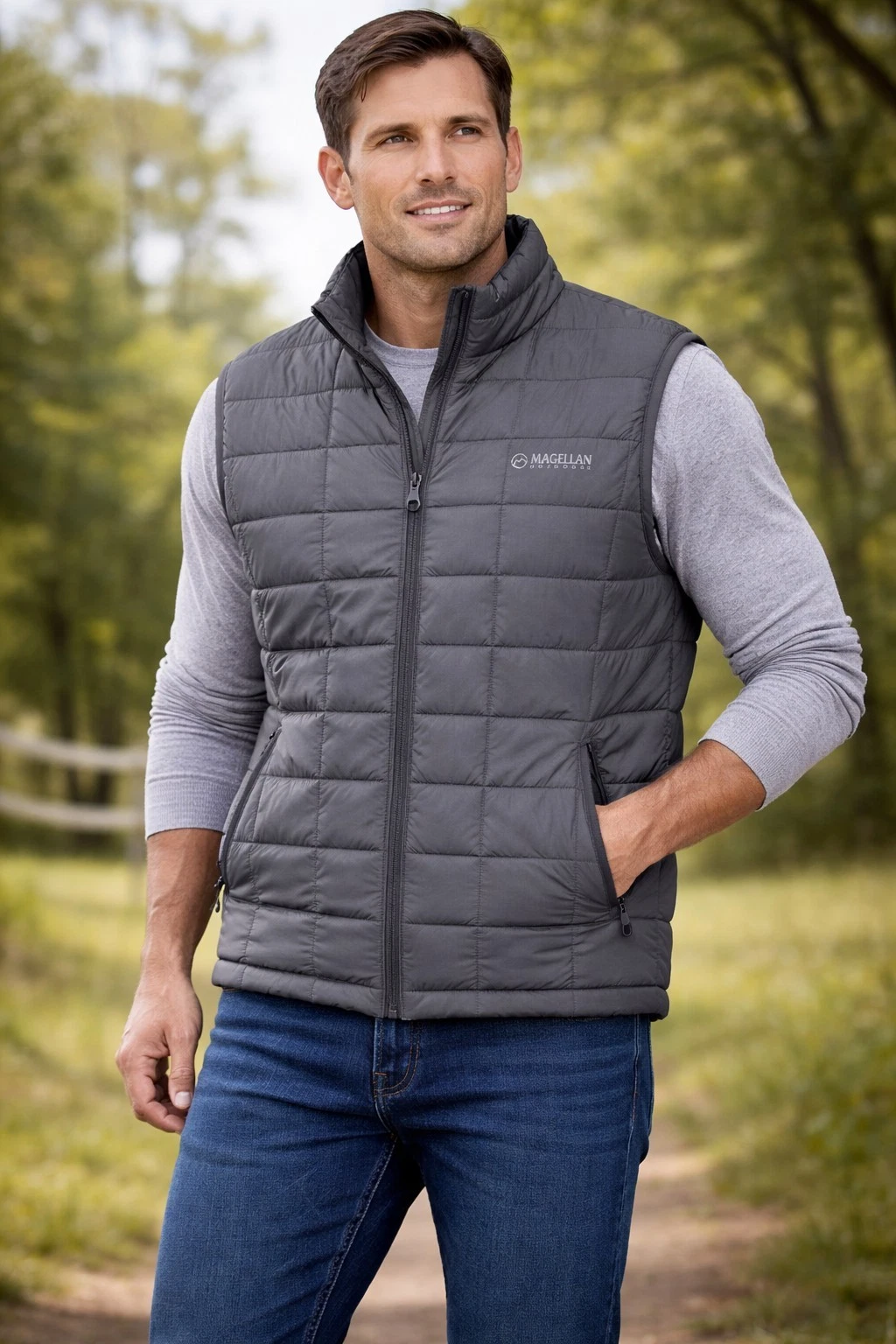 Magellan Outdoors Lost Pines Puffer Vest Men S Gray Water Resistant Zip