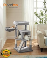 Feandrea Cat Tree Light Gray 37.8in Multi-Level Condo Perch Scratching Posts