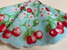 Gorgeous NEW LURAY ROUND Cotton Hankie Handkerchief  Vibrant RED Cherries