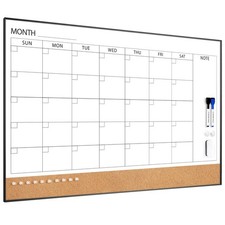 Dry Erase Calendar Cork Board 36 x 24 Magnetic Monthly Whiteboard Black ARCOBIS