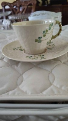 Belleek Ireland Shamrocks Tea Cup and Saucer Set with black Mark