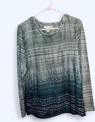 Christopher & Banks Women s Green Ombre Geometric Knit Long Sleeve Top XL Side