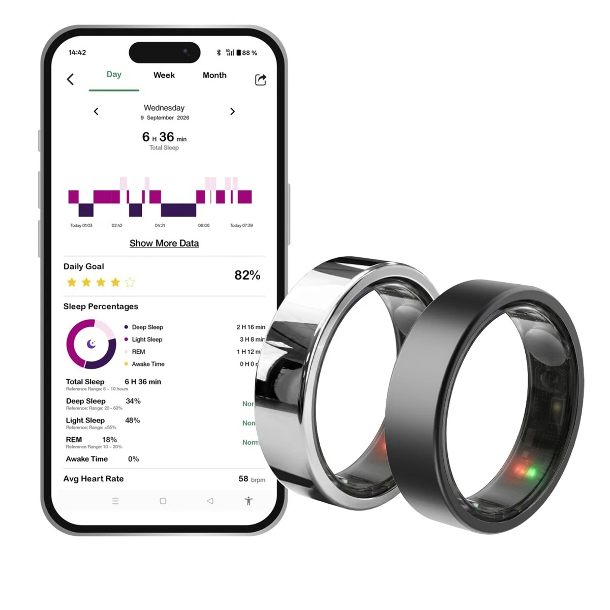 Hama Smart Ring One Aktivitäts- Schlaf-Tracker Gr. 7-12 Smartring Schwarz Silber