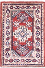 Hand-Knotted Red Kazak Wool Afghanistan Area Rug 1' 9" x 2' 9"