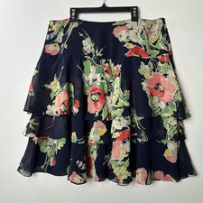 A-line Skirt Navy Dark Floral Ruffle Tiered Y2K Forest Fairy Grunge Boho 90s 12