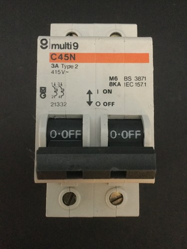Merlin Gerin Multi 9 C45N 3A Type 2 M6 Double Pole MCB | eBay