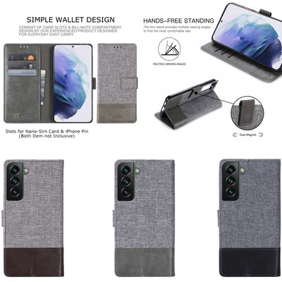 Für Samsung S24 A15 A55 A35 A05 Retro Canvas PU Leder Geldbörse Etui Handyhülle