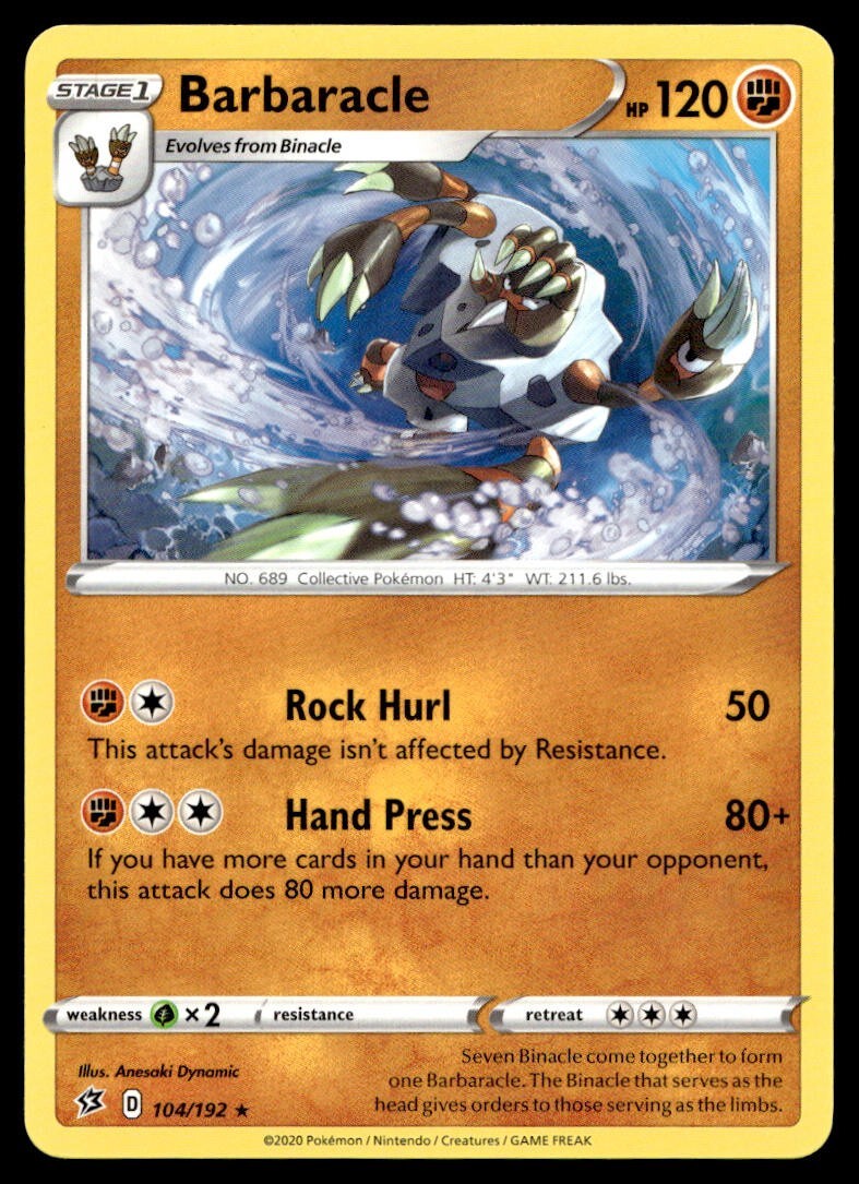 Barbaracle 104/192 Pokemon Card Rebel Clash Rare 120 HP Near Mint Z1