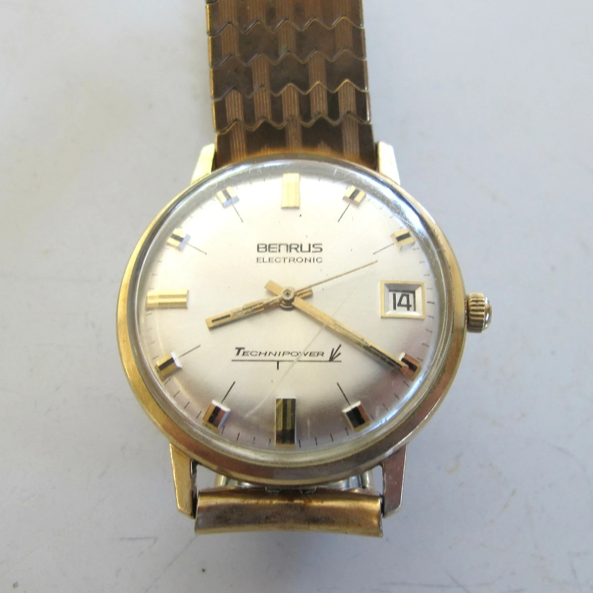 BENRUS Electronic Technipower WRIST WATCH Date Series 6457 10K Gold Fill