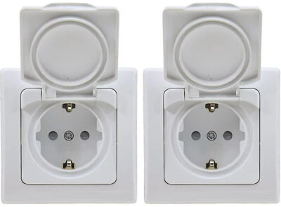 CHILITEC GMBH 2 Stück DELPHI Schutzkontakt Steckdose IP44 Rahmen Klapp Deckel Unterputz weiß