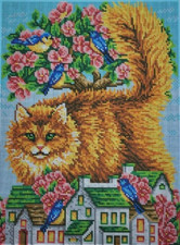 Bead Embroidery Kit Ginger Cat DIY Beaded Stitching Stamped Needlepoint a3h 471