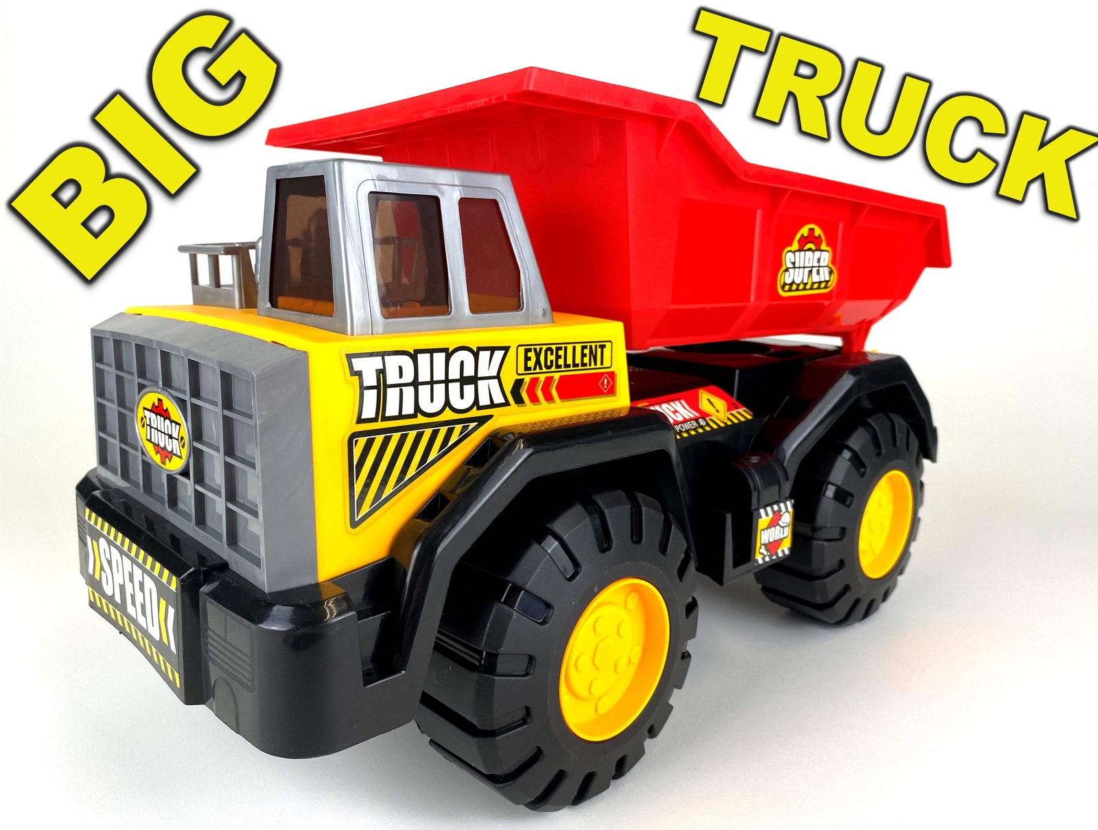 Big Dump Truck, Red and Yellow 16 inch Offroad Dump Truck, D