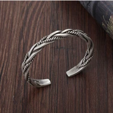 Fine 925 Silver women Retro Bangle bracelet fashion charm jewelry wedding Gift