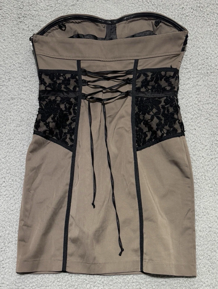 2b bebe Olivia Lace Bustier Dress Brown Strapless Fitted Shift Slimming Womens M - image 4 of 4