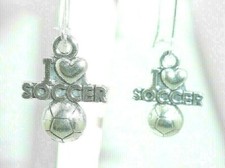 New 3-D "I Love Soccer" with Ball Silver-tone Drop Dangle Earrings 1-5/8" Long