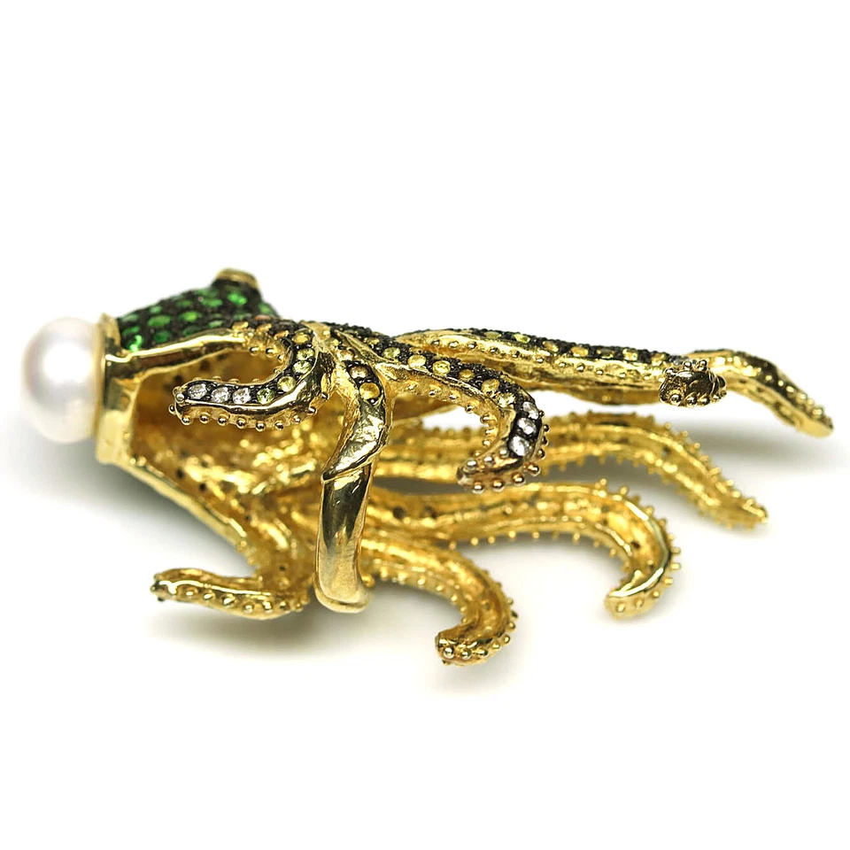 925 Silver White Pearl, Tsavorite, Ruby & Sapphire Jewelry Ring Size 4.5 - Image 3 of 4