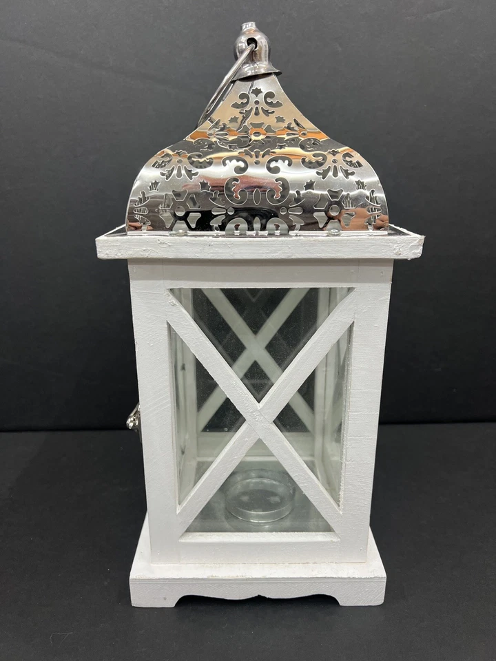 Lanterna de vela de madeira rústica por design HD férias branco prata fazenda praia - Imagem 3 de 4