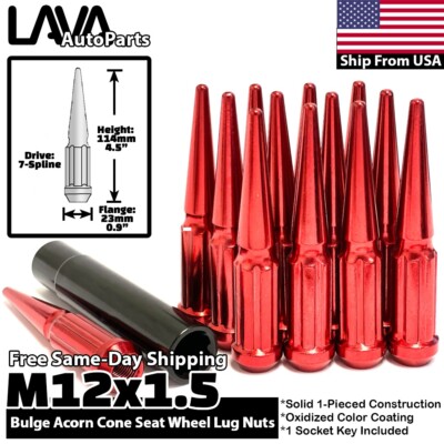 20x Red 12x1.5 Spike Lug Nut Fit Honda Accord Civic CR-V Acura TL CL RL RDX