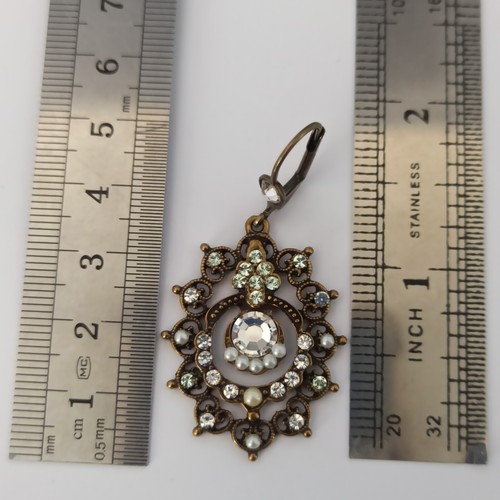Michal Negrin Earrings Clear Pale Green Filigree Large Lace Victorian Revival - Picture 4 of 14