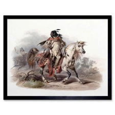 Painting Native American Bodmer Blackfoot Horseback 12X16 Inch Framed Art Print