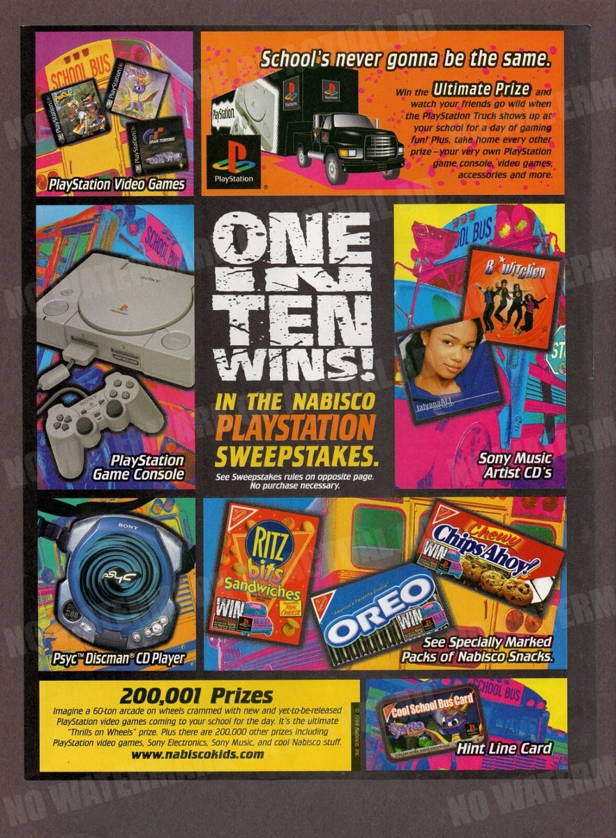Nabisco PlayStation Sweepstakes 1999 Print Magazine Ad Oreo Chips