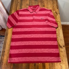 Under Armour Polo Shirt Mens Large Red Striped HeatGear Casual Golf Performance