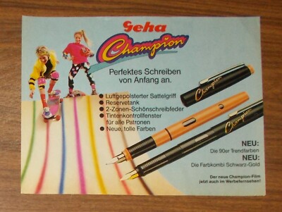Seltene Werbung GEHA CHAMPION Schulfüller zum Schreibenlernen 1990