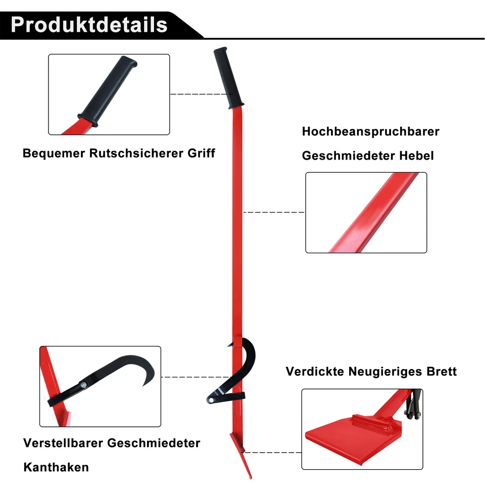 Profi Fällheber 130cm Rot Wendehaken Stammwender Heber Fällhilfe Wendehilfe Neu - Bild 4 von 4