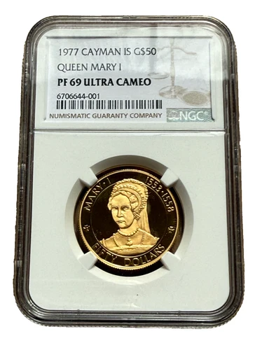 Cayman Islands 1977 Gold $50 NGC PF69UC Queen Mary I