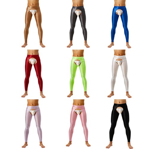 Herren Leggings Glänzend Unterwäsche Yoga Hose Offener Schritt Leggins Tanzen - Foto 1 di 90