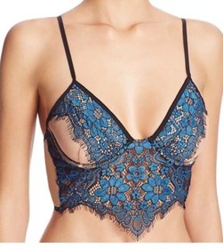 For Love & Lemons *Skivvies* Kate UW Long Line Teal Blue Bralette Medium NWOT
